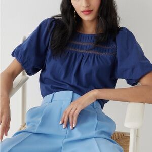 J.Crew NWOT Lace-trim puff-sleeve T-shirt